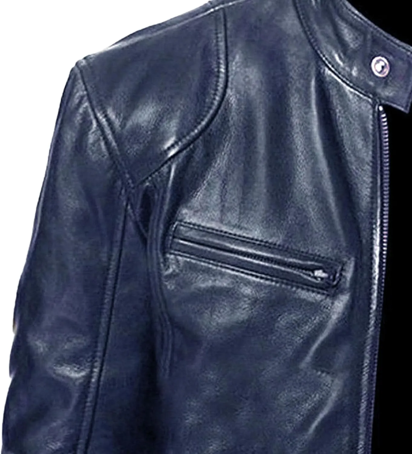 Men Faux Leather Zip Up Jacket Stand Collar Leather Motorcycle Jacket Lightweight Bomber Outwear PU Coat