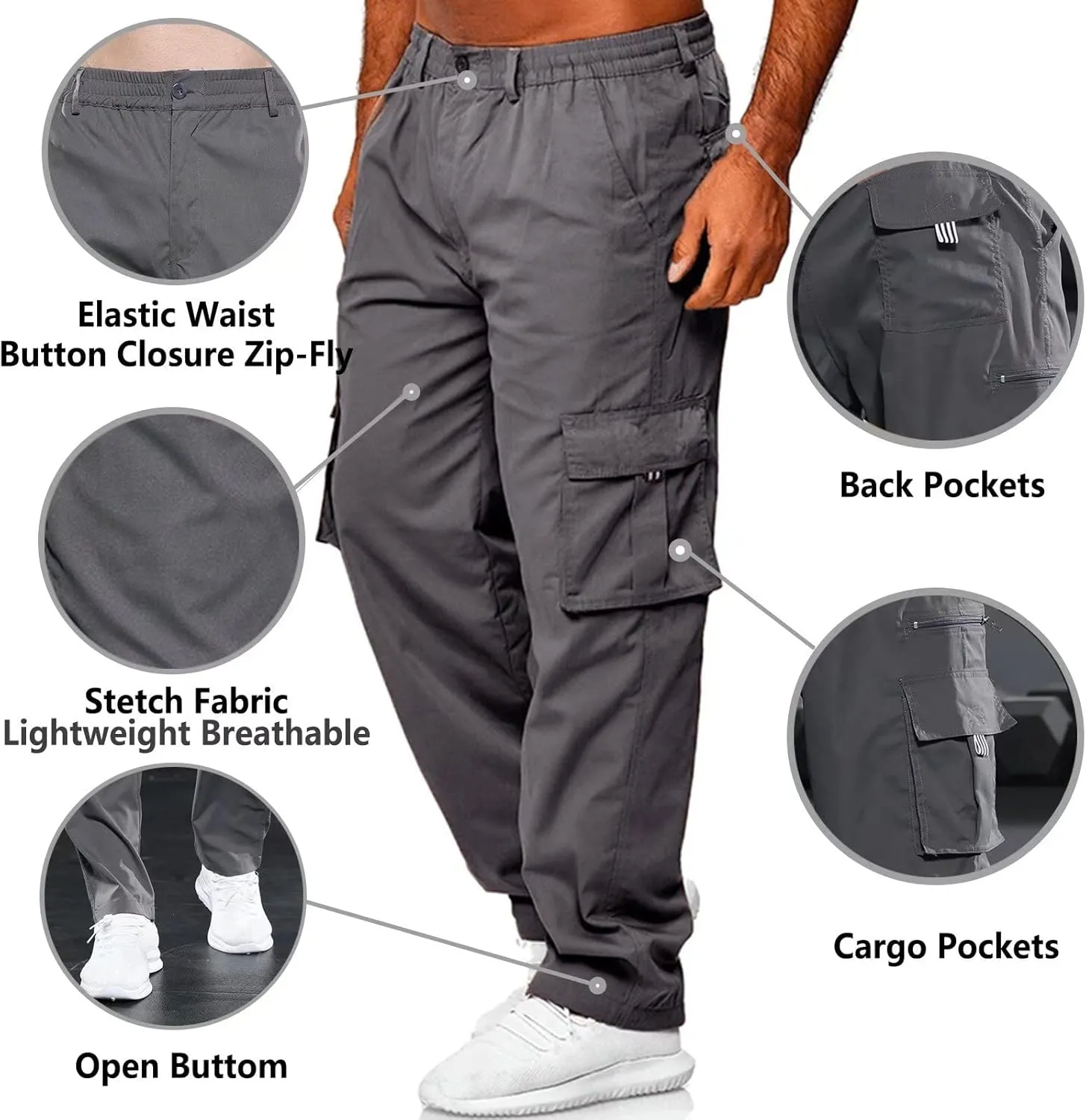 Men Outdoor Cargo Pant Lightweight Tactical Pant Hiking Jogger Classic Fit Multi Pockets