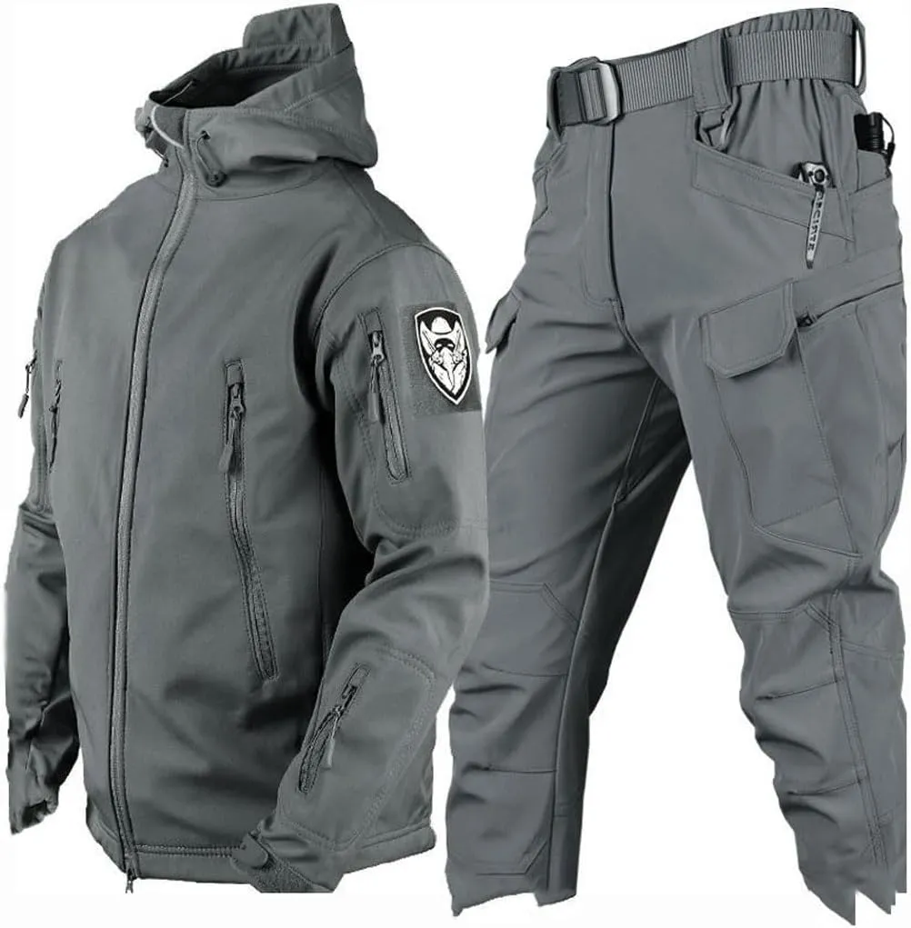 Men Two Piece Ski Suit Set, Mens Winter Waterproof Windproof Hooded Snow Coat 2 Pieces Snowboarding Snowsuits