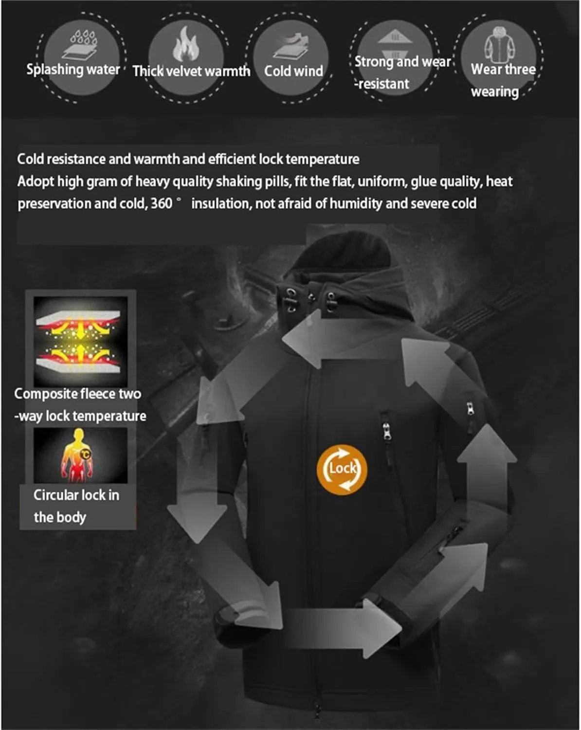 Men Two Piece Ski Suit Set, Mens Winter Waterproof Windproof Hooded Snow Coat 2 Pieces Snowboarding Snowsuits