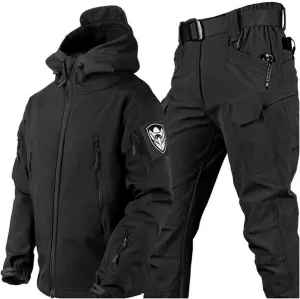 Men Two Piece Ski Suit Set, Mens Winter Waterproof Windproof Hooded Snow Coat 2 Pieces Snowboarding Snowsuits
