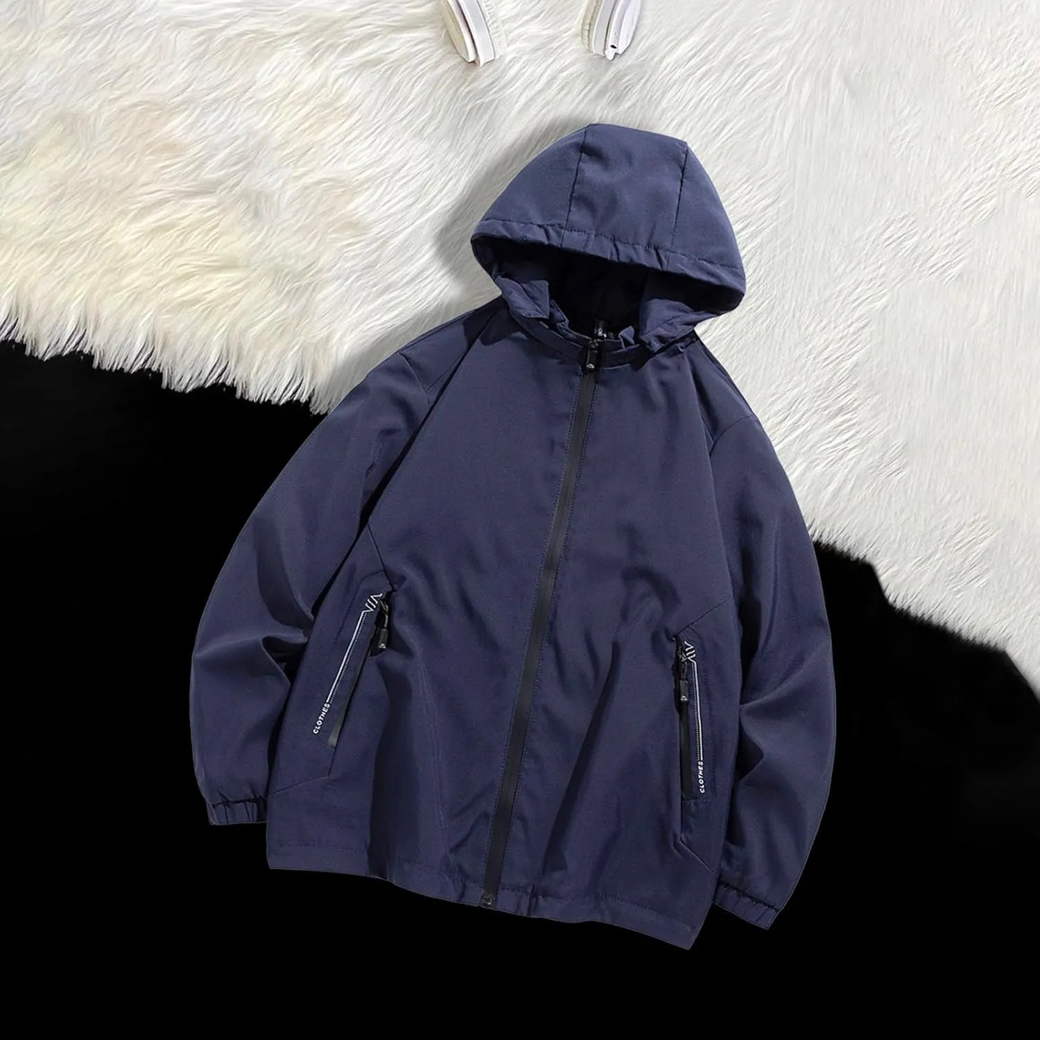 Men Waterproof Lightweight Rain Jacket Breathable Active Outdoor Hooded Raincoat Casual Trendy Work Jacket for Hiking