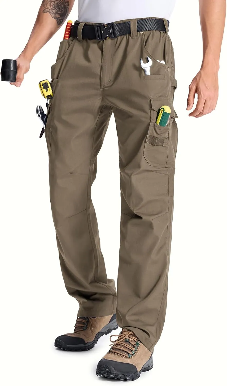 Mens Cargo Tactical Pants with 11 Pockets Work Hiking Water Resistant Lightweight Ripstop Military Pants