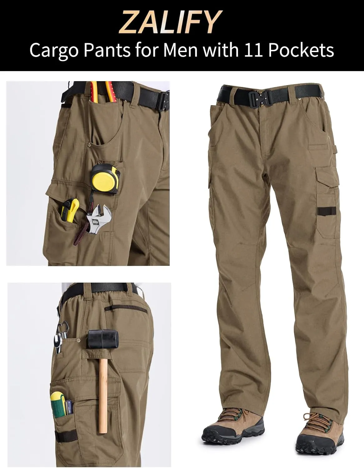 Mens Cargo Tactical Pants with 11 Pockets Work Hiking Water Resistant Lightweight Ripstop Military Pants