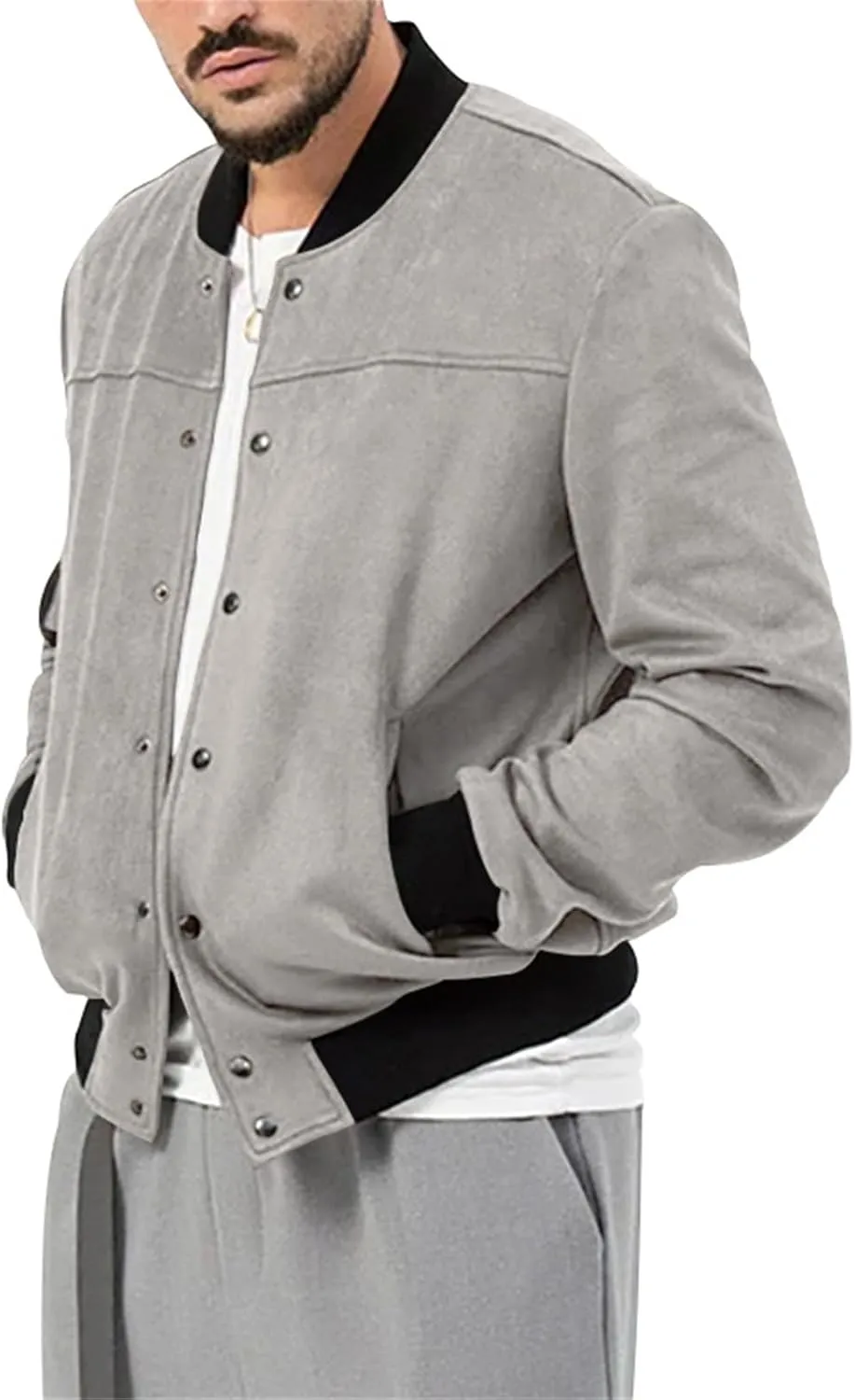 Mens Casual Faux Suede Bomber Jacket Classic Jacket Windbreaker Vintage Button Down Cardigan Lightweight Leather Coats