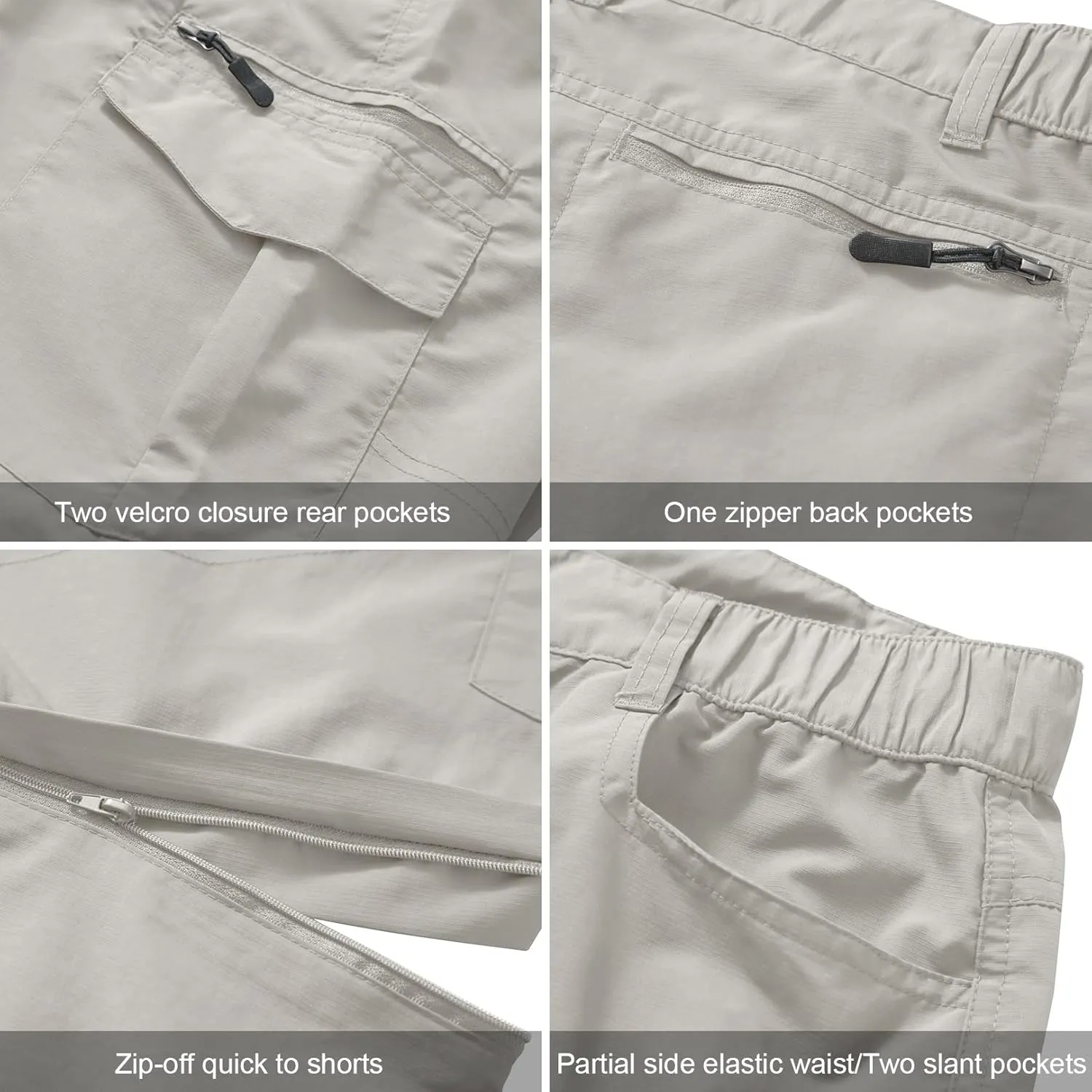 Mens Hiking Pants Quick Dry Lightweight Fishing Convertible Zip Off Safari Trousers