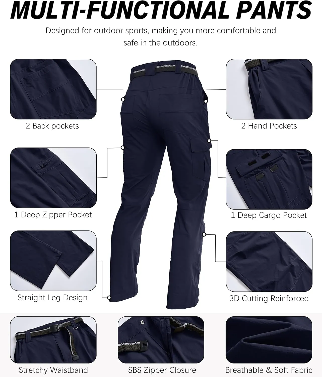 Men's Hiking Pants Quick-Dry Lightweight Waterproof Travel Outdoor Camping Hunting Fishing Work Cargo Pants