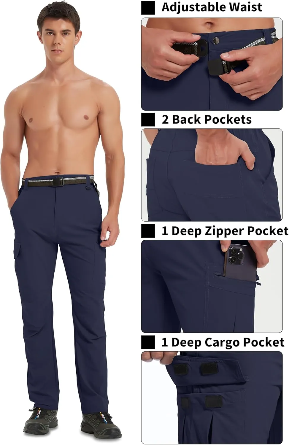 Men's Hiking Pants Quick-Dry Lightweight Waterproof Travel Outdoor Camping Hunting Fishing Work Cargo Pants