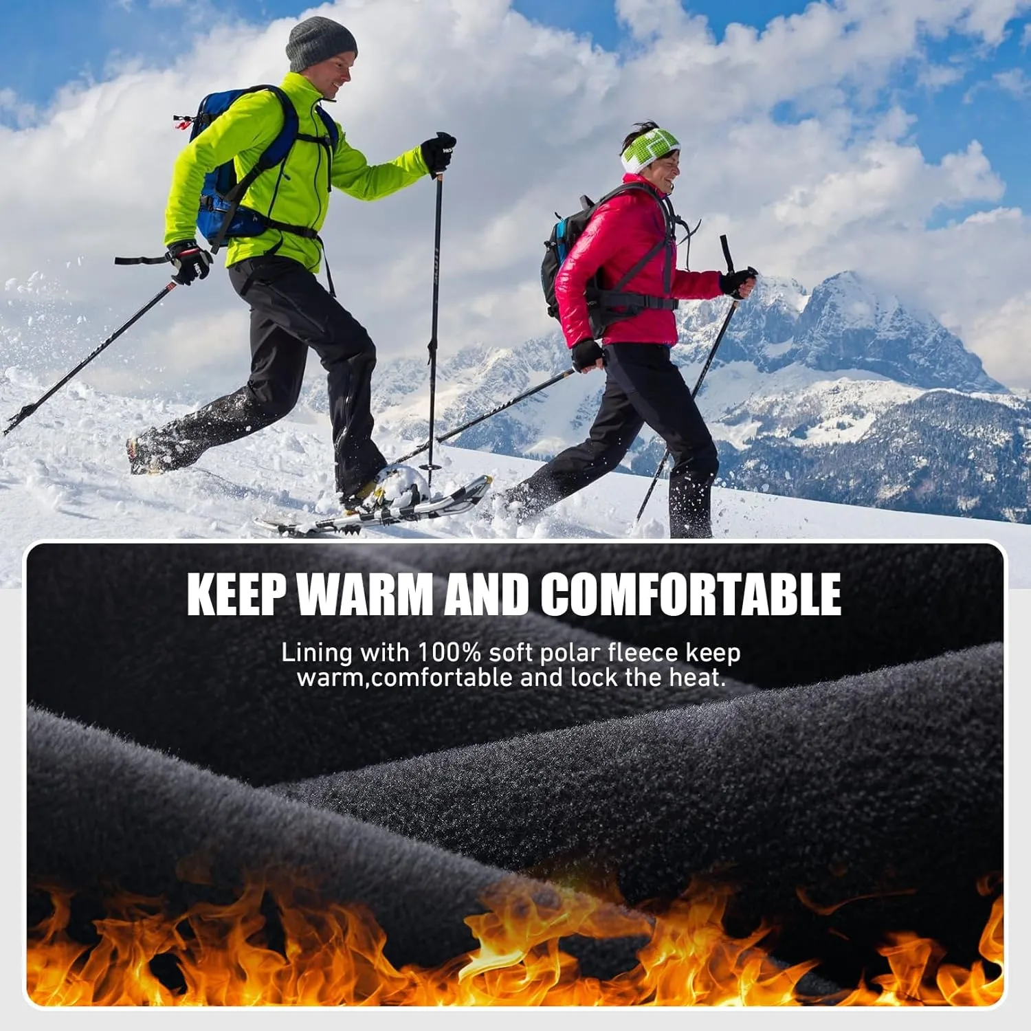 Mens Hiking Waterproof Pants Snow Ski Insulated Fleece Lined Winter Fishing Walking Outdoor Pants