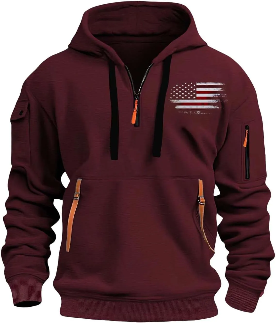 Men's Hoodies Quarter Zip Pullover Vintage Workout Running Active Hoodies with Pockets Military Tactical Sweatshirt