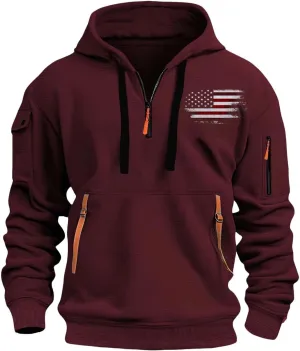 Men's Hoodies Quarter Zip Pullover Vintage Workout Running Active Hoodies with Pockets Military Tactical Sweatshirt