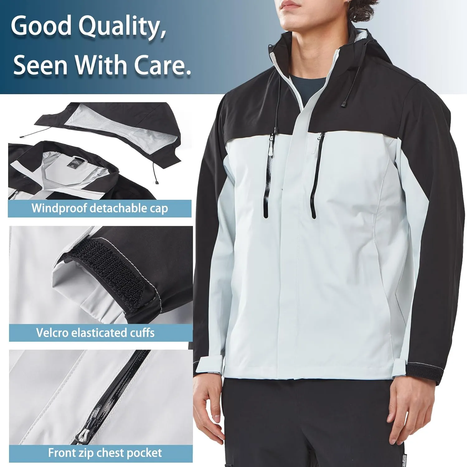 Men's Jacket with Hood Waterproof Windbreaker Lightweight Rainproof Jacket