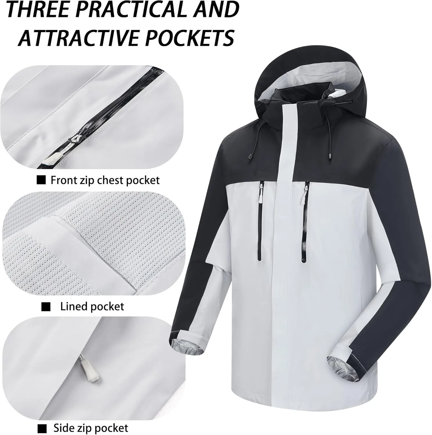 Men's Jacket with Hood Waterproof Windbreaker Lightweight Rainproof Jacket
