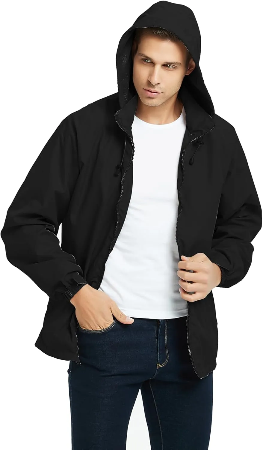 Mens Lightweight Windbreaker Jacket Waterproof Rain Jacket with Hood Soft Shell Jacket
