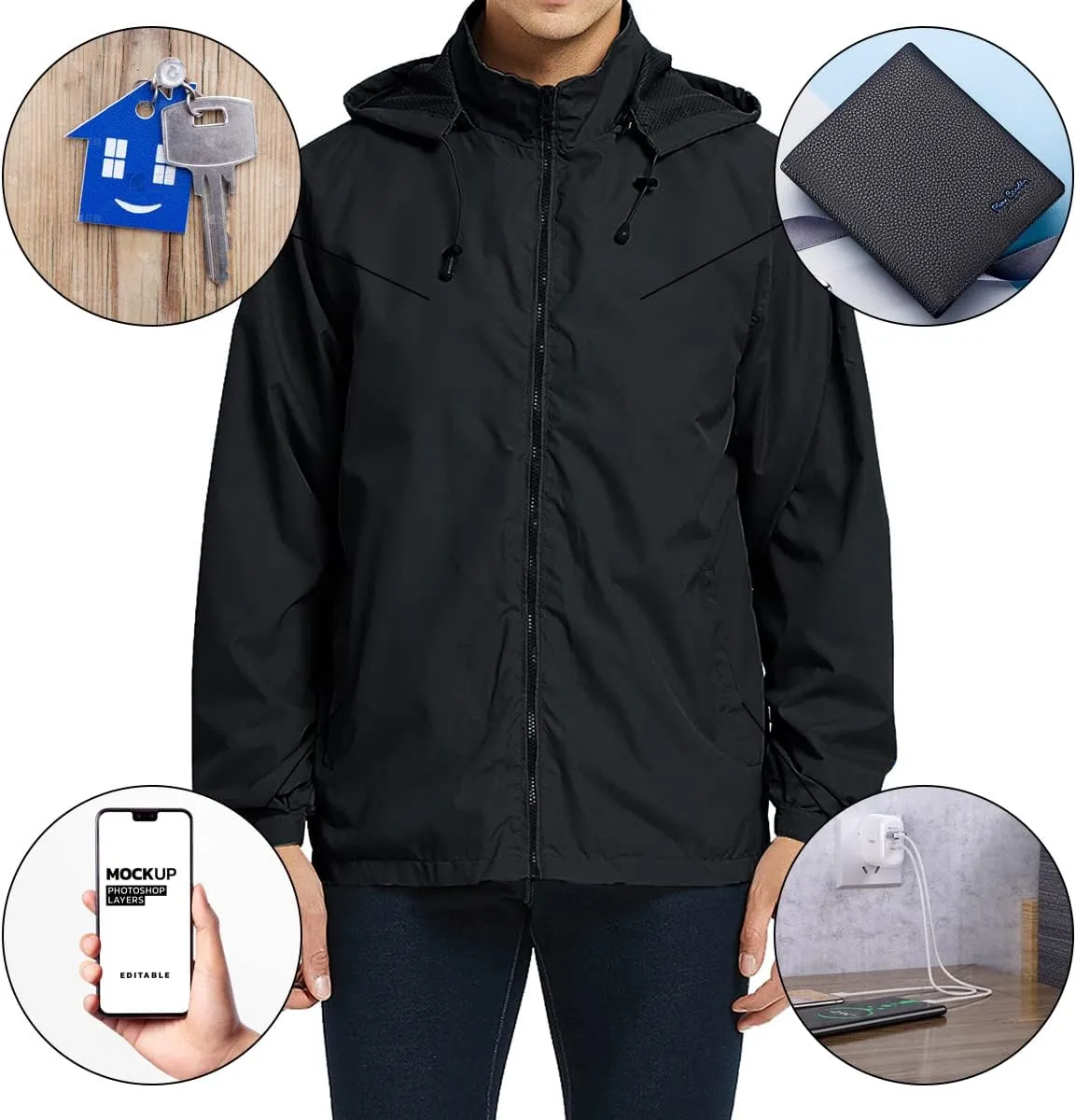 Mens Lightweight Windbreaker Jacket Waterproof Rain Jacket with Hood Soft Shell Jacket