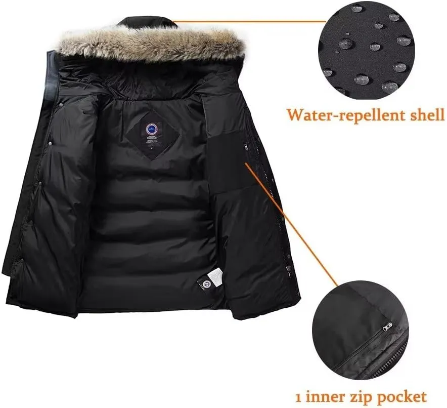 Men's Long Winter Coats Parkas Water Repellent Jacket Warm Fur Hooded Thicken