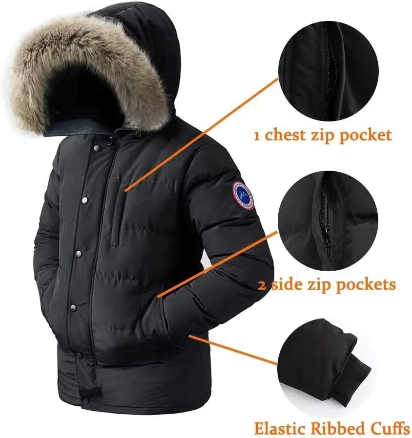 Men's Long Winter Coats Parkas Water Repellent Jacket Warm Fur Hooded Thicken