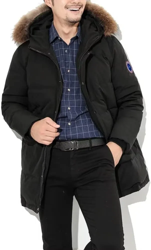 Men's Long Winter Coats Parkas Water Repellent Jacket Warm Fur Hooded Thicken