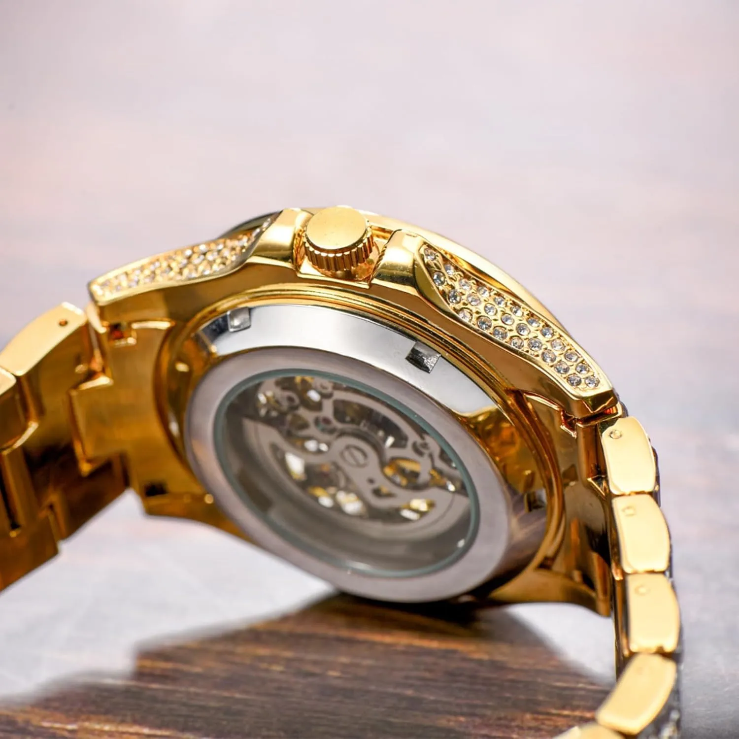 Men's Luxurious Full Rhinestone Fashion Antomatic Mechanical Watches - Water Resistant, Precise Timekeeping, Stylish Accessory for Formal Occasions