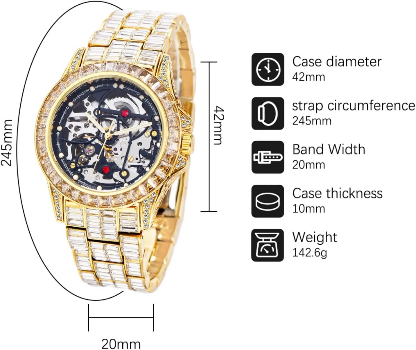Men's Luxurious Full Rhinestone Fashion Antomatic Mechanical Watches - Water Resistant, Precise Timekeeping, Stylish Accessory for Formal Occasions