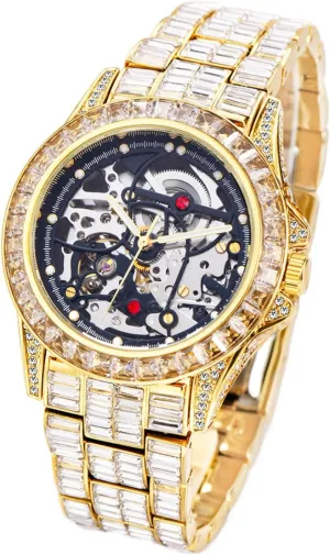 Men's Luxurious Full Rhinestone Fashion Antomatic Mechanical Watches - Water Resistant, Precise Timekeeping, Stylish Accessory for Formal Occasions