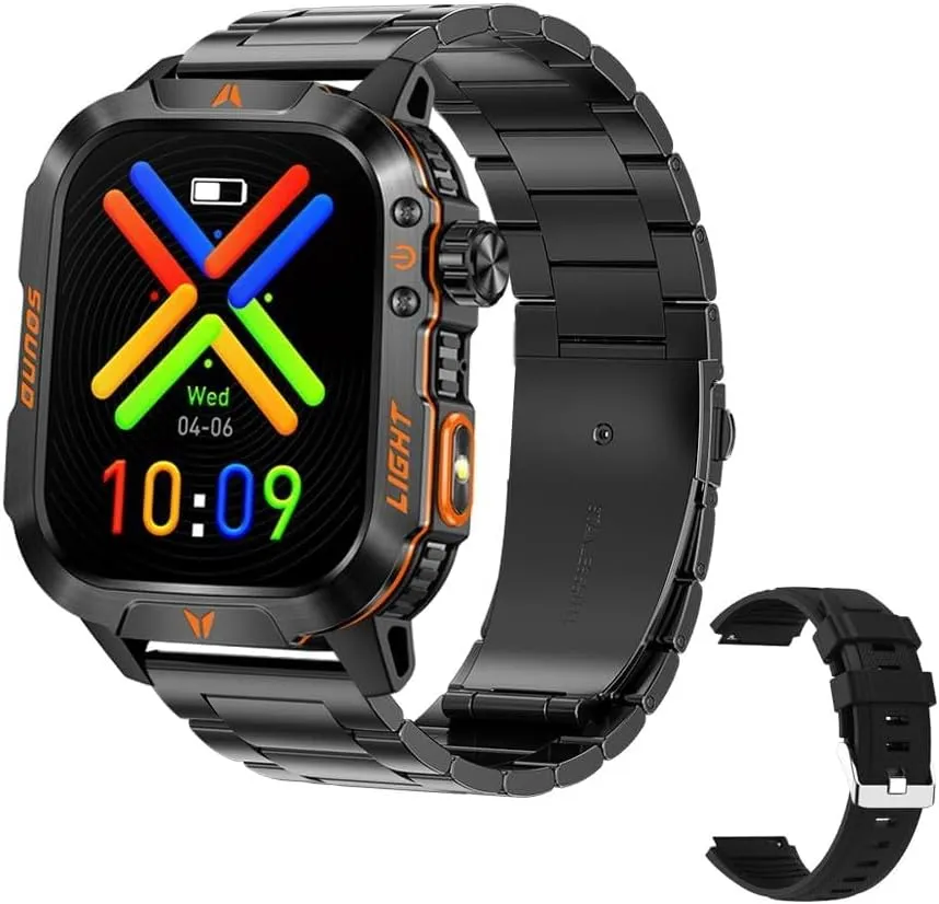 Men's Military Smart Watch Altimeter Barometer Compass IP68 Waterproof Suitable for Swimming Answer/Make Call Function Outdoor Tactical Smart Fitness Watch Heart Rate for Android & iOS (Black Steel)