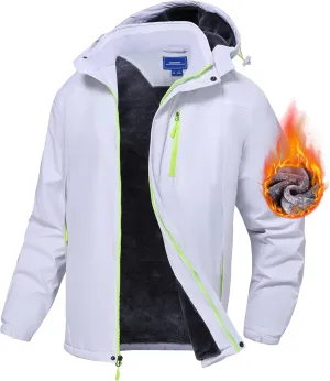 Men's Mountain Ski Jacket Waterproof Fleece Liner Snow Coat Warm Winter Windproof Hooded Raincoat