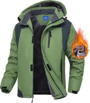 Men's Mountain Ski Jacket Waterproof Fleece Liner Snow Coat Warm Winter Windproof Hooded Raincoat