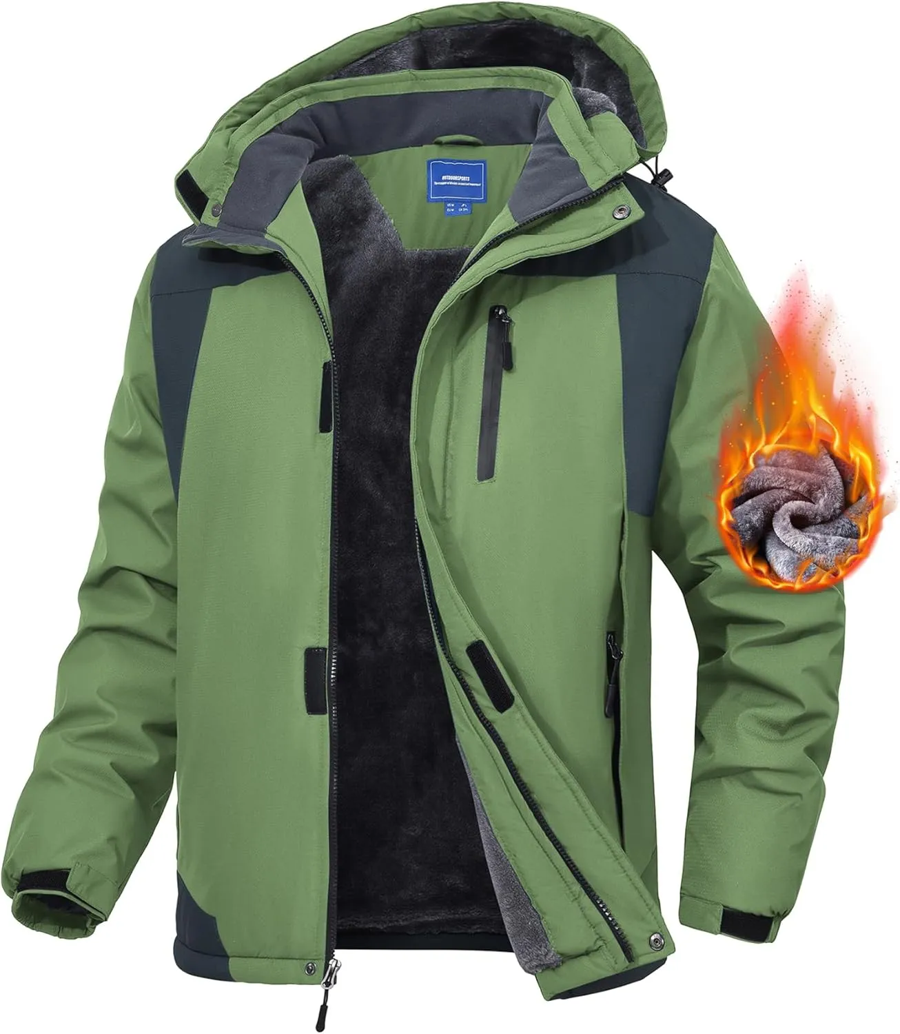 Men's Mountain Ski Jacket Waterproof Fleece Liner Snow Coat Warm Winter Windproof Hooded Raincoat