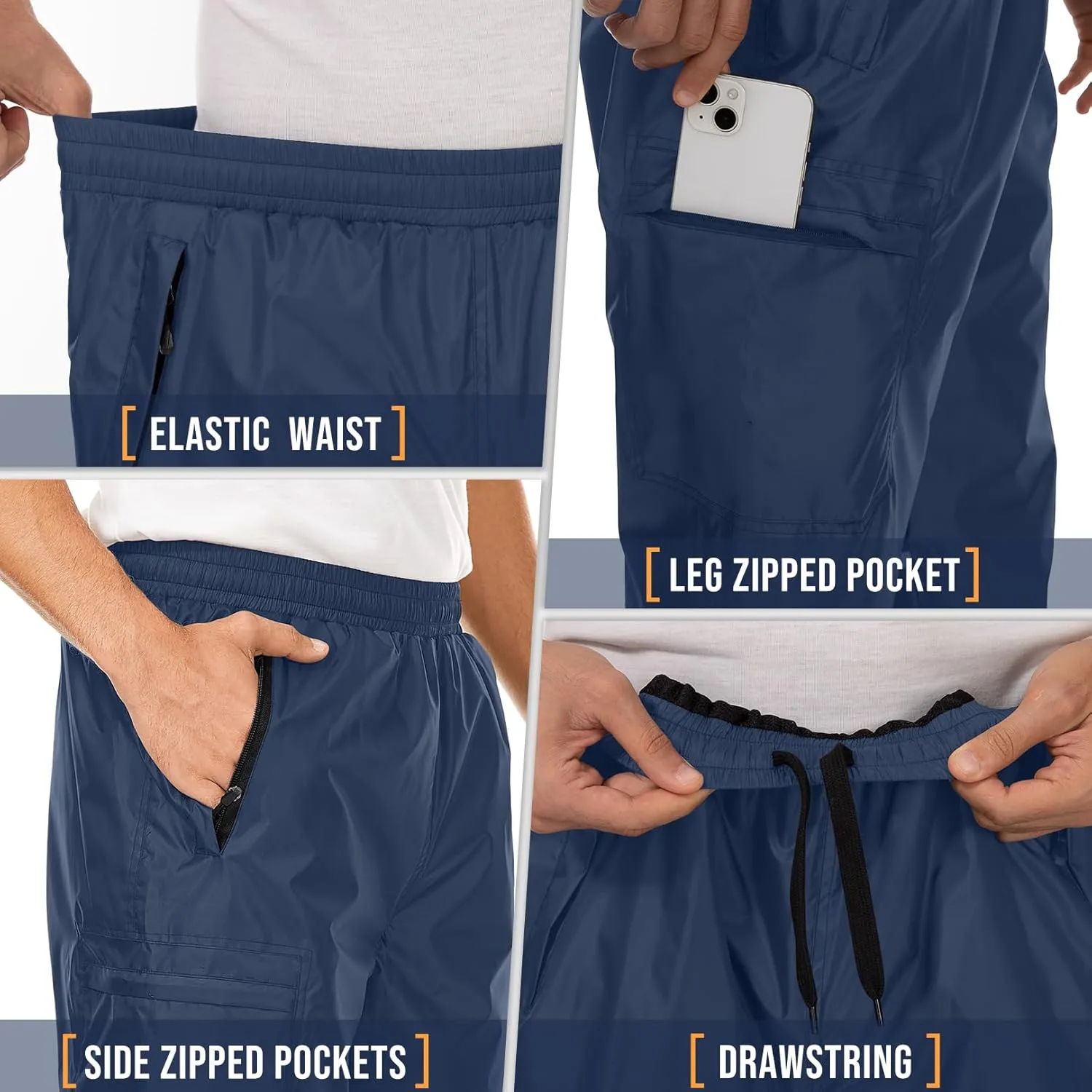 Men's Rain Pants Waterproof Over Pants Windproof Outdoor Hiking Pants for Golf,Fishing,Cycling