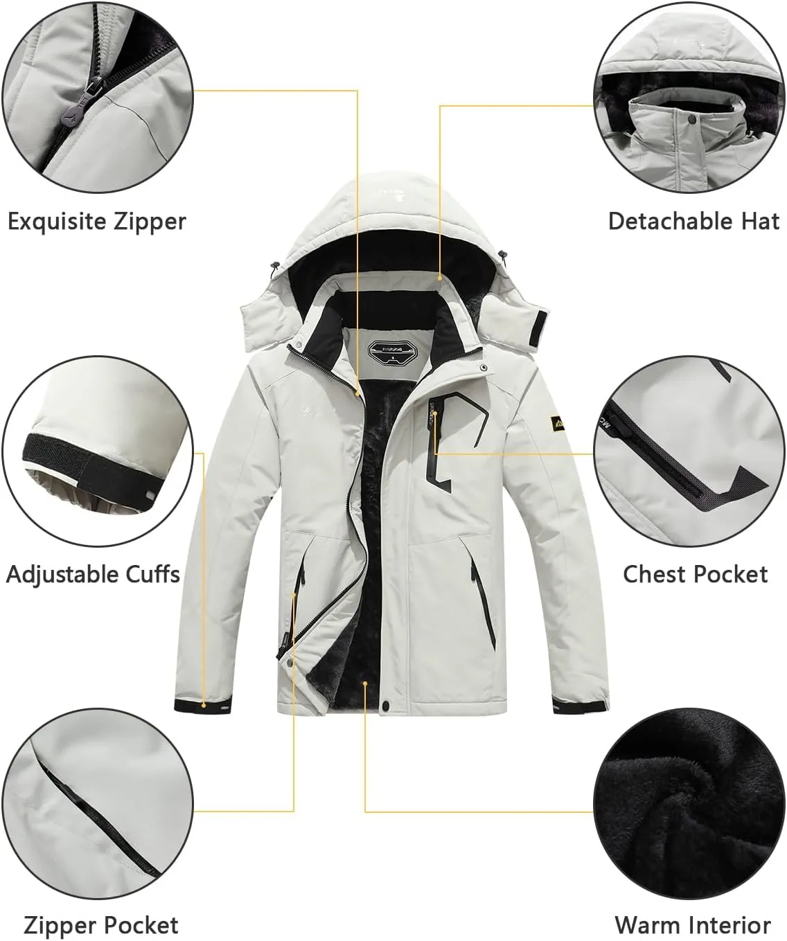 Men's Ski Jacket Warm Winter Snow Coat Waterproof Mountain Windbreaker Snowboarding Jacket Hooded for Hiking Traval