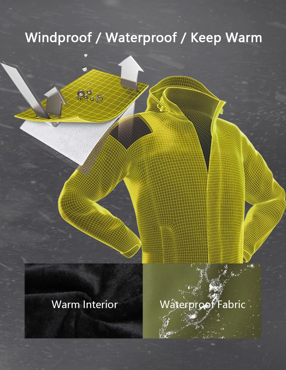 Men's Ski Jacket Warm Winter Snow Coat Waterproof Mountain Windbreaker Snowboarding Jacket Hooded for Hiking Traval