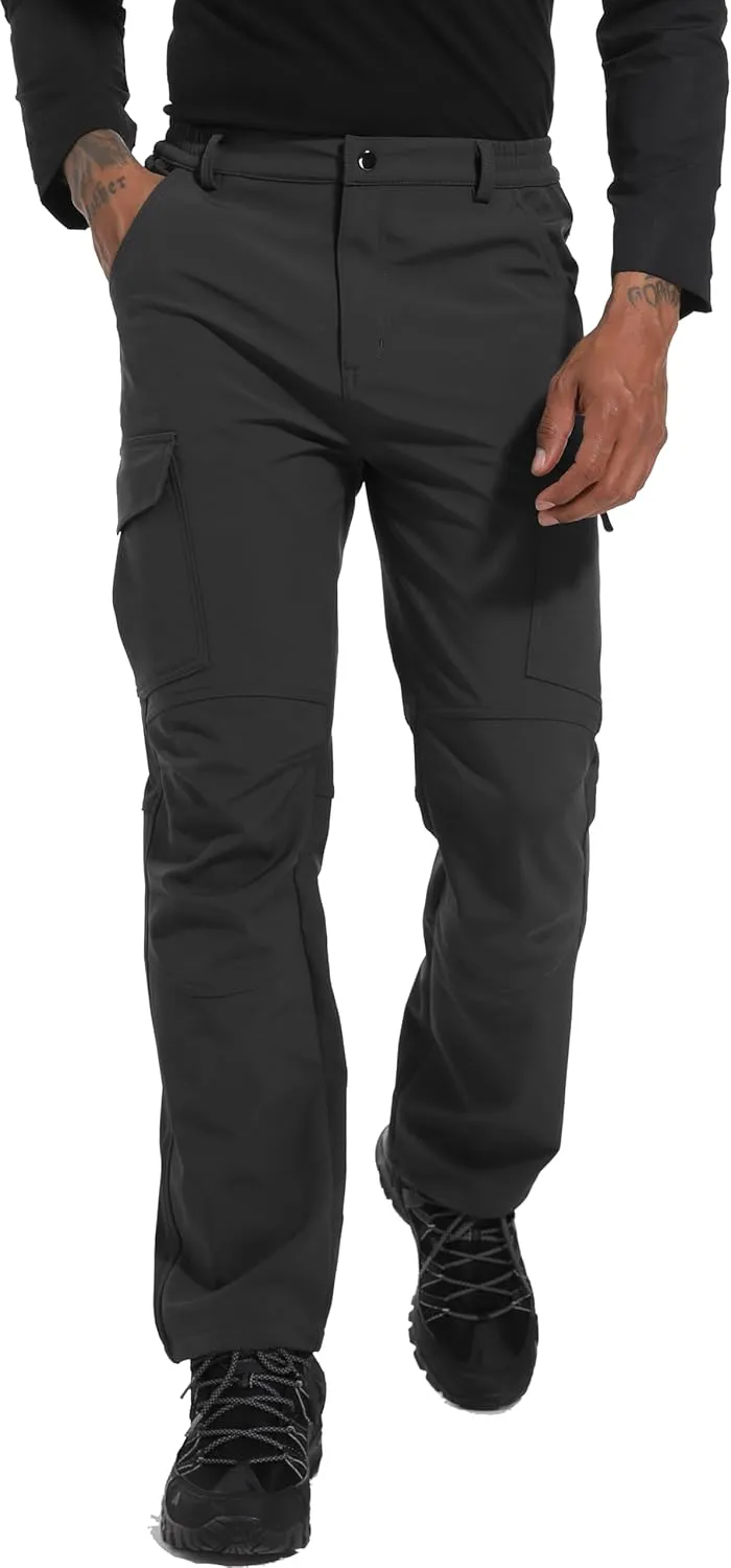 Men's Snow Ski Hiking Pants Winter Fleece Lined Softshell Outdoor Waterproof Insulated Cargo Work Pants