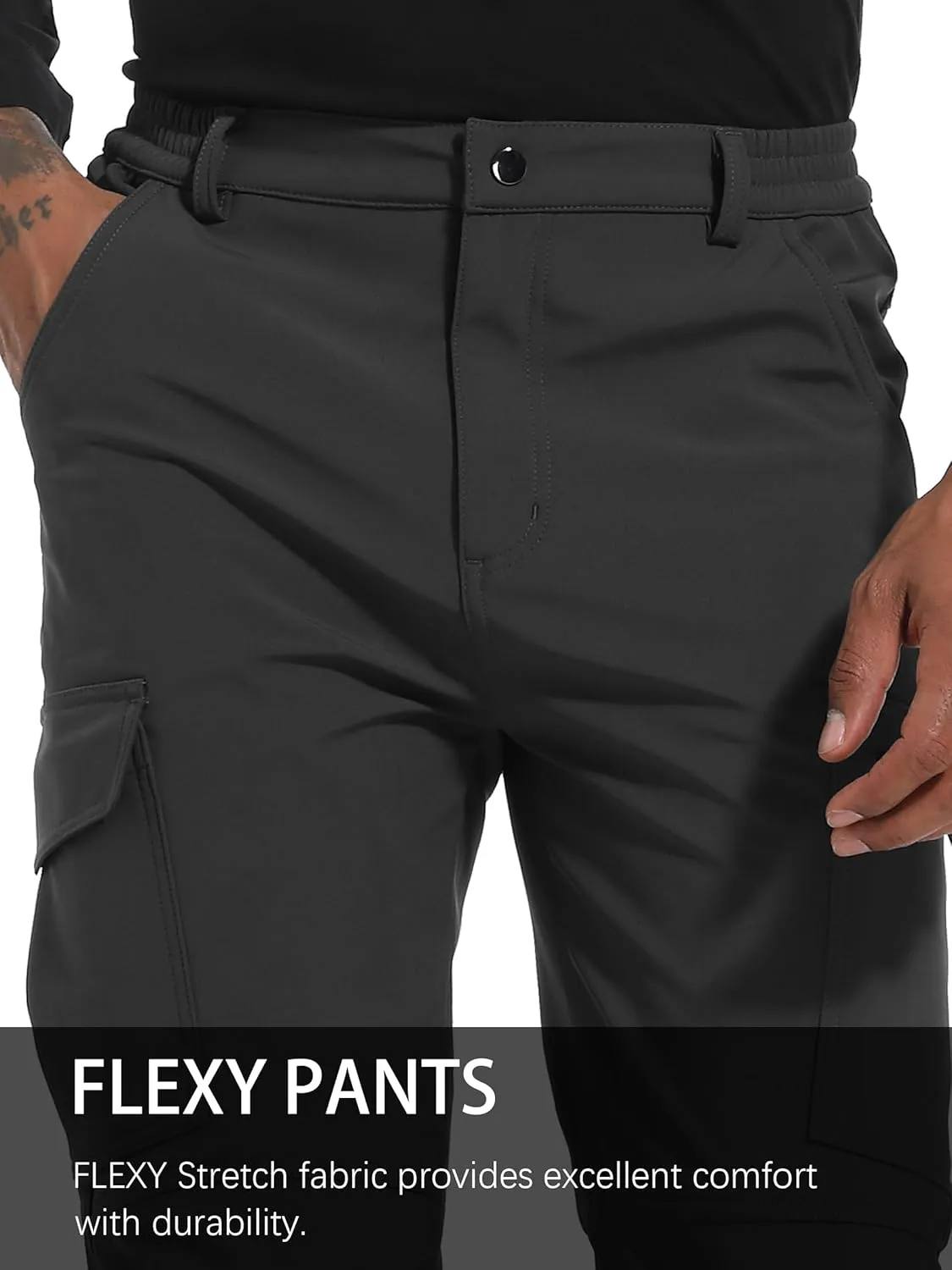 Men's Snow Ski Hiking Pants Winter Fleece Lined Softshell Outdoor Waterproof Insulated Cargo Work Pants