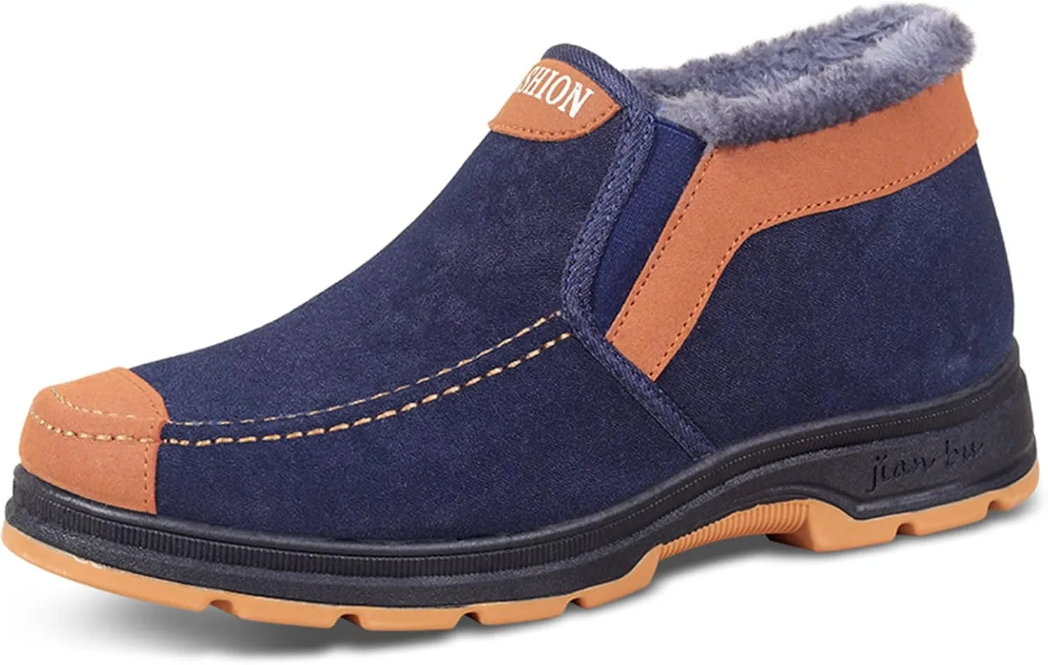 Men's Suede Ankle Boots Classic Slip On Furry Boots Fleece Lined Warm Winter Flat Winter Fashion Top