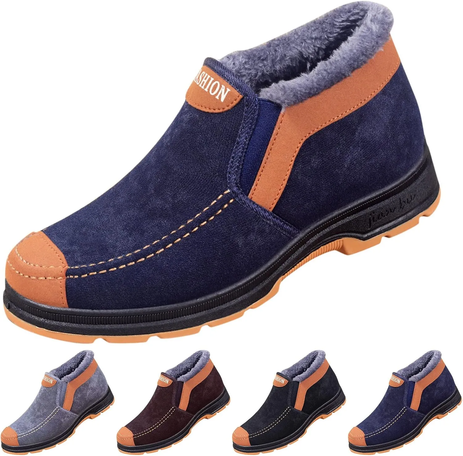 Men's Suede Ankle Boots Classic Slip On Furry Boots Fleece Lined Warm Winter Flat Winter Fashion Top