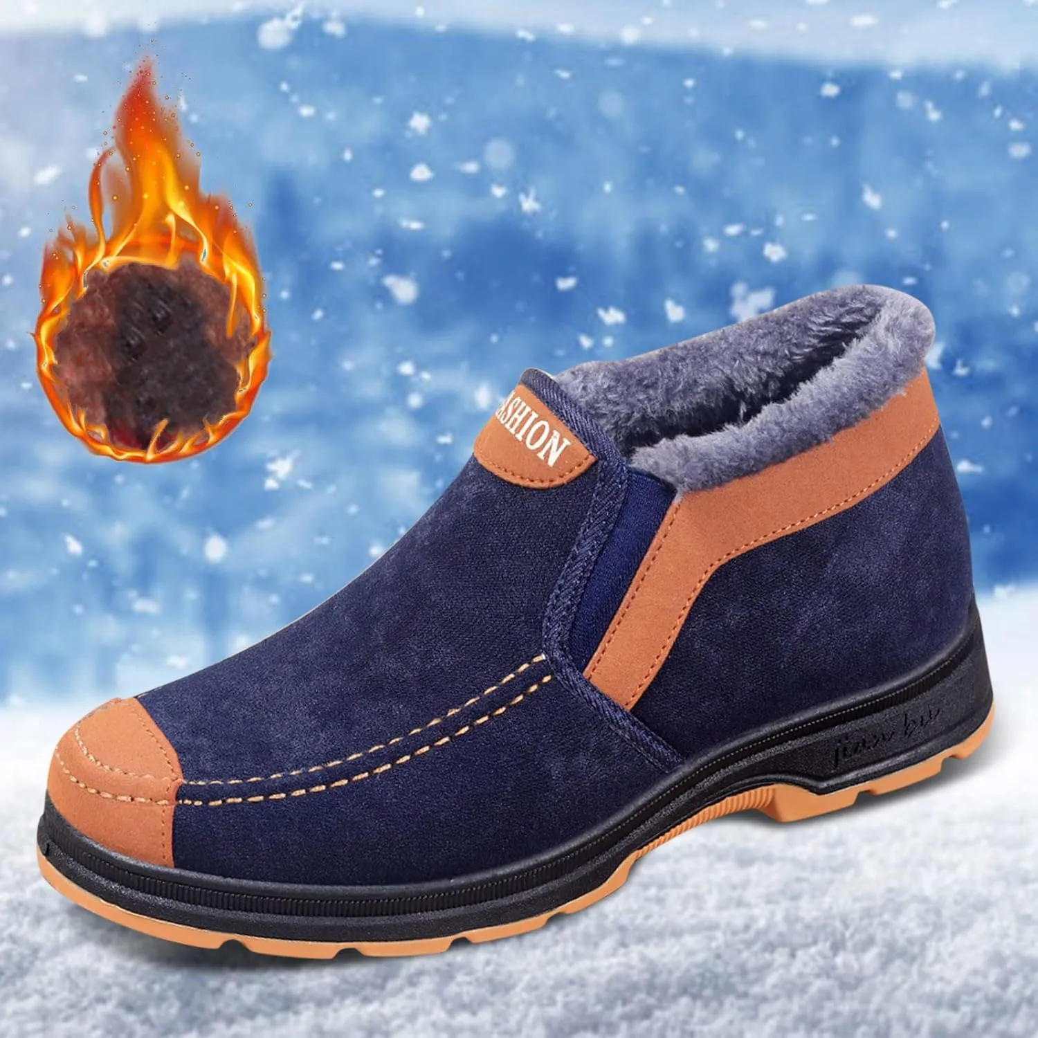 Men's Suede Ankle Boots Classic Slip On Furry Boots Fleece Lined Warm Winter Flat Winter Fashion Top