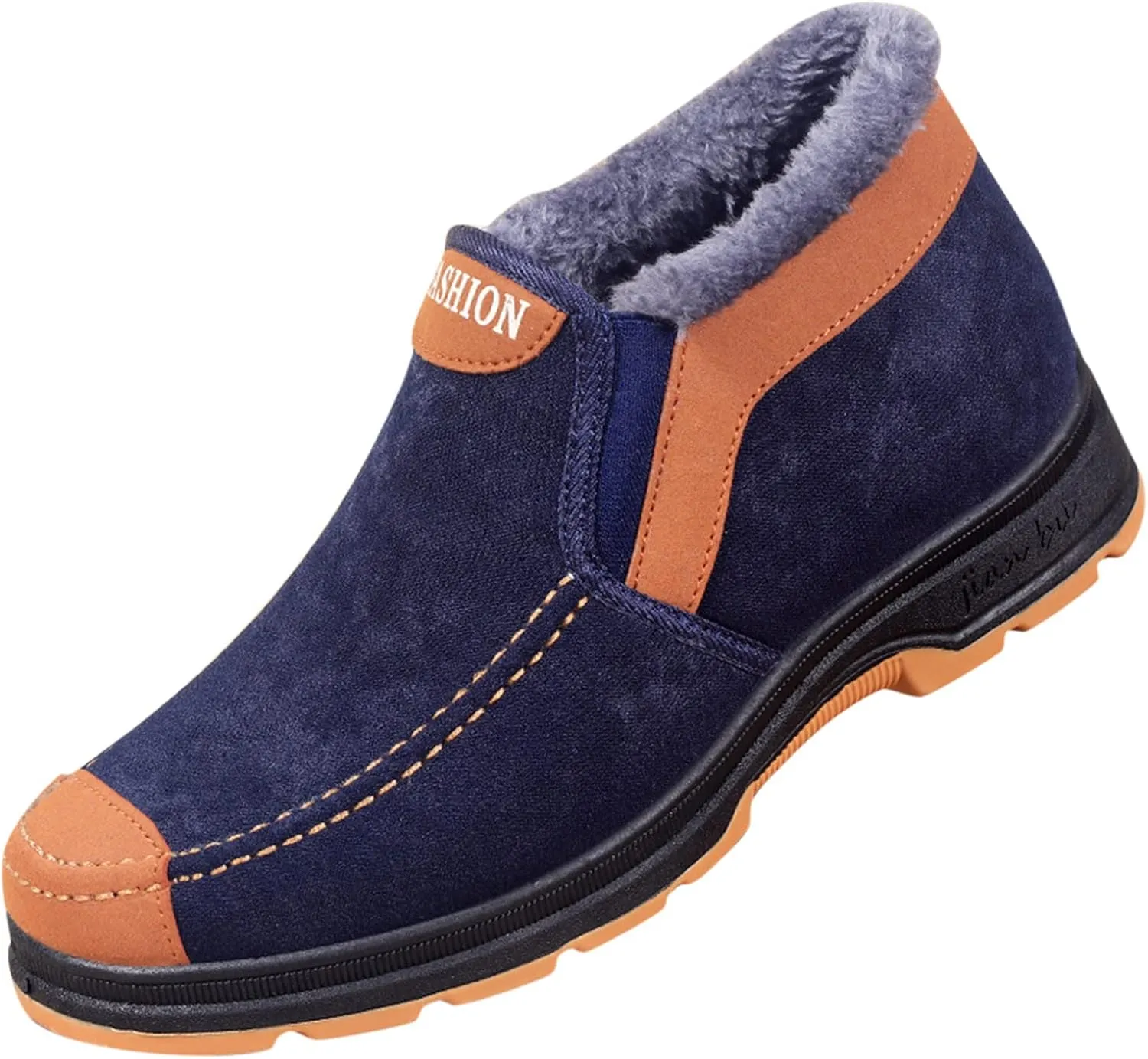 Men's Suede Ankle Boots Classic Slip On Furry Boots Fleece Lined Warm Winter Flat Winter Fashion Top