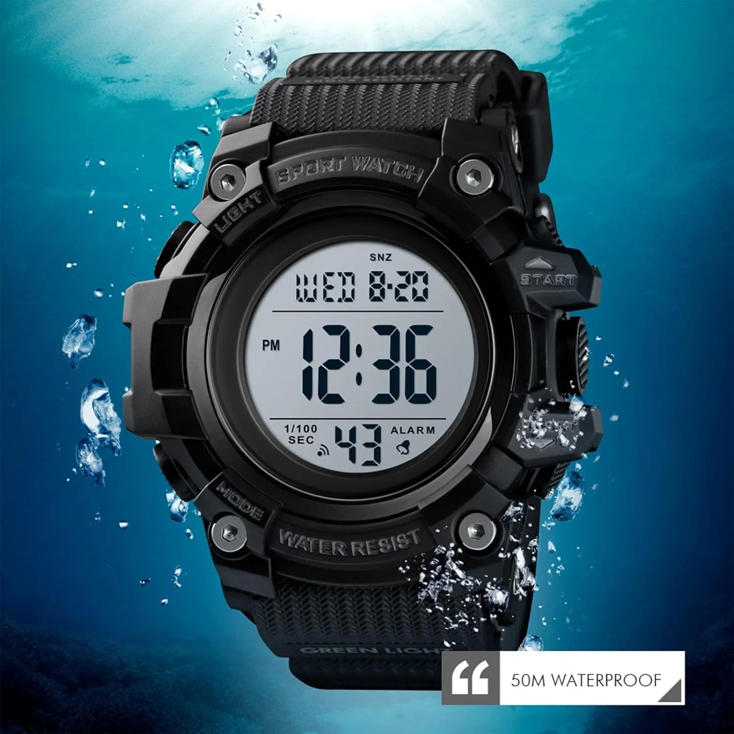 Men's Tactical Digital Sports Watch, 50M Waterproof Military Wristwatch with Backlight, Alarm, Stopwatch, Dual Time, Countdown, 12 and 24 Hour Format