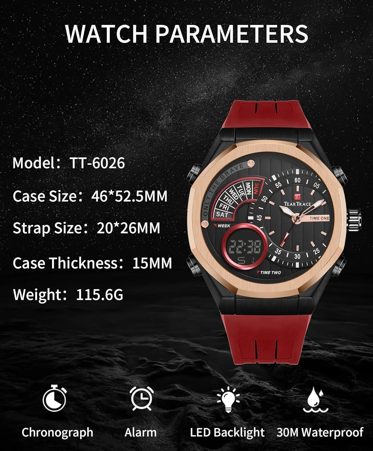 Men's Watch Analog-Digital Chronograph Waterproof Sport Watch Calendar Date Luminous Alarm Casual Work Hiking Running Wrist Watch with Second Hand and Silicone Strap