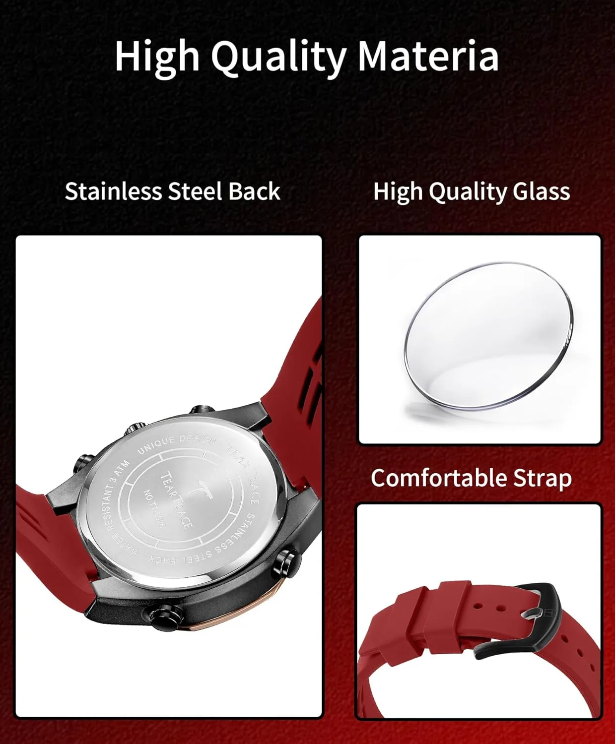 Men's Watch Analog-Digital Chronograph Waterproof Sport Watch Calendar Date Luminous Alarm Casual Work Hiking Running Wrist Watch with Second Hand and Silicone Strap