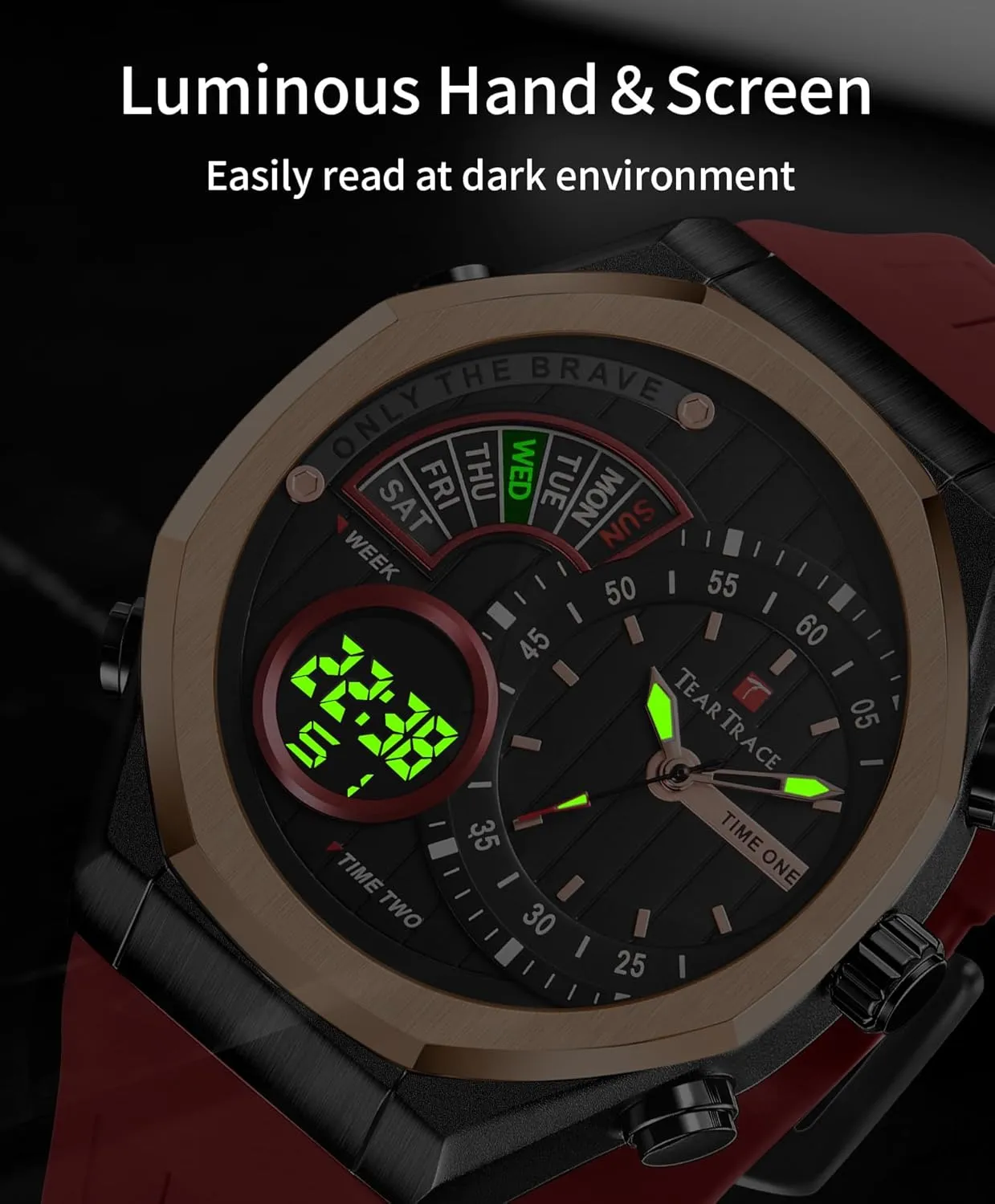 Men's Watch Analog-Digital Chronograph Waterproof Sport Watch Calendar Date Luminous Alarm Casual Work Hiking Running Wrist Watch with Second Hand and Silicone Strap