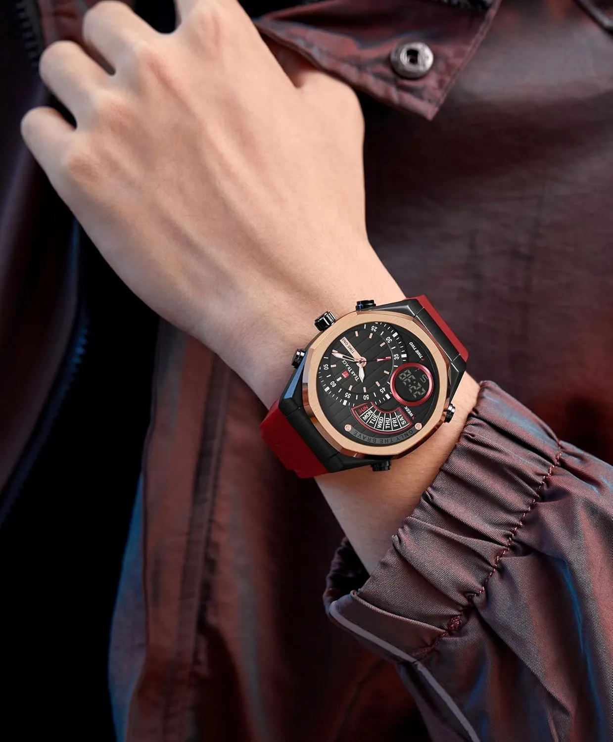 Men's Watch Analog-Digital Chronograph Waterproof Sport Watch Calendar Date Luminous Alarm Casual Work Hiking Running Wrist Watch with Second Hand and Silicone Strap