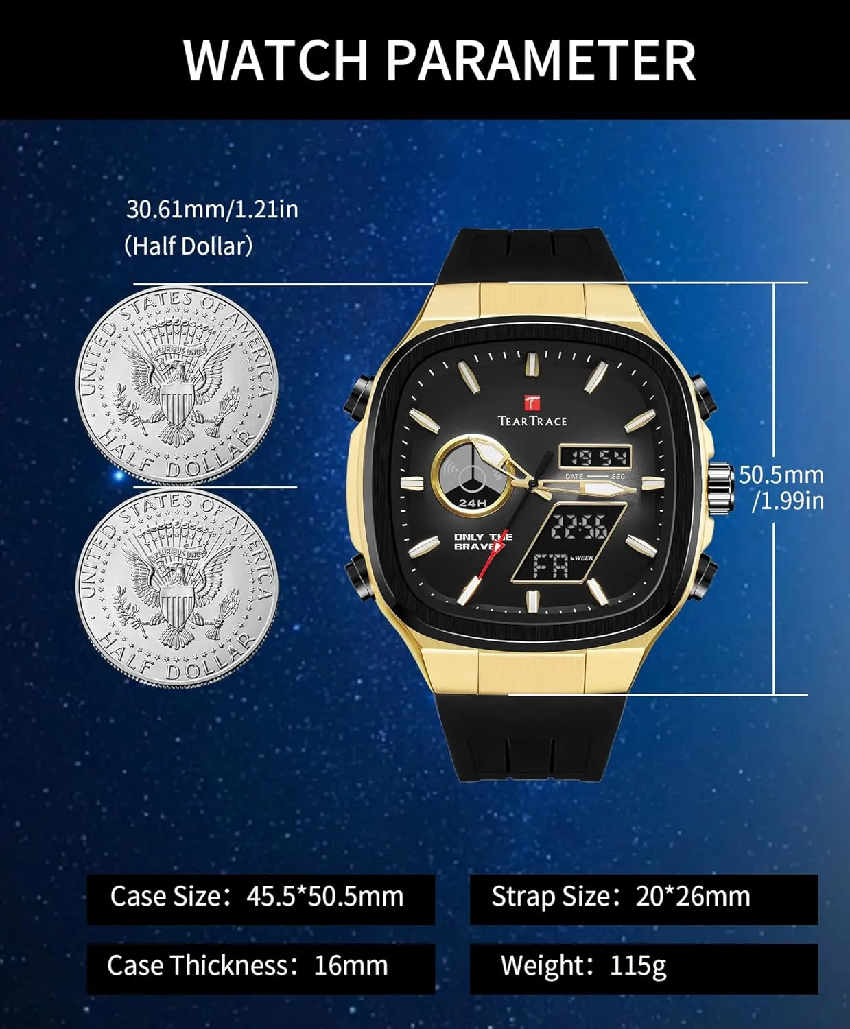 Men’s Watches Analog Digital Quartz Waterproof Sport Watches for Men Chronograph Alarm Multifunctional Wrist Watch with Silicone Strap