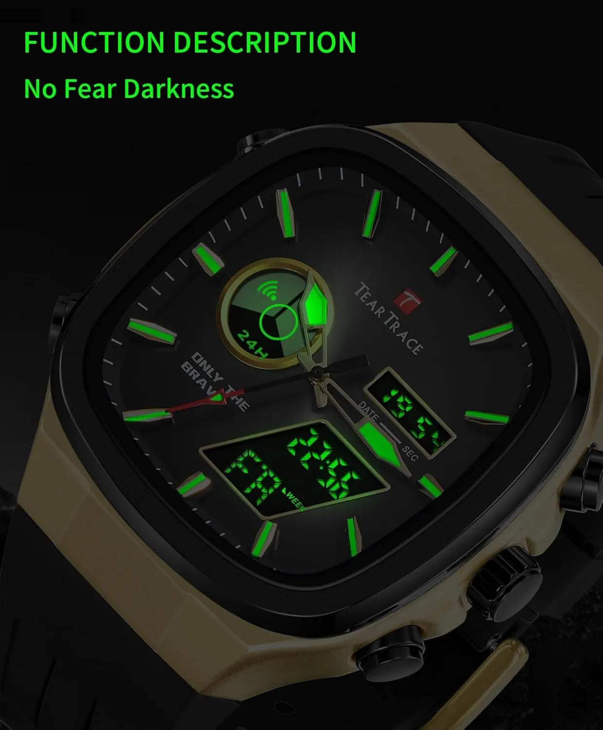 Men’s Watches Analog Digital Quartz Waterproof Sport Watches for Men Chronograph Alarm Multifunctional Wrist Watch with Silicone Strap