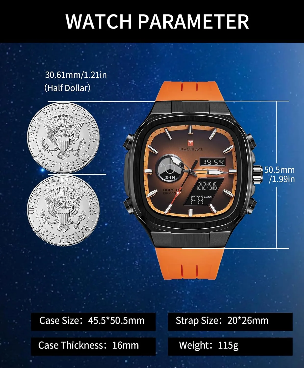 Men’s Watches Analog Digital Quartz Waterproof Sport Watches for Men Chronograph Alarm Multifunctional Wrist Watch with Silicone Strap