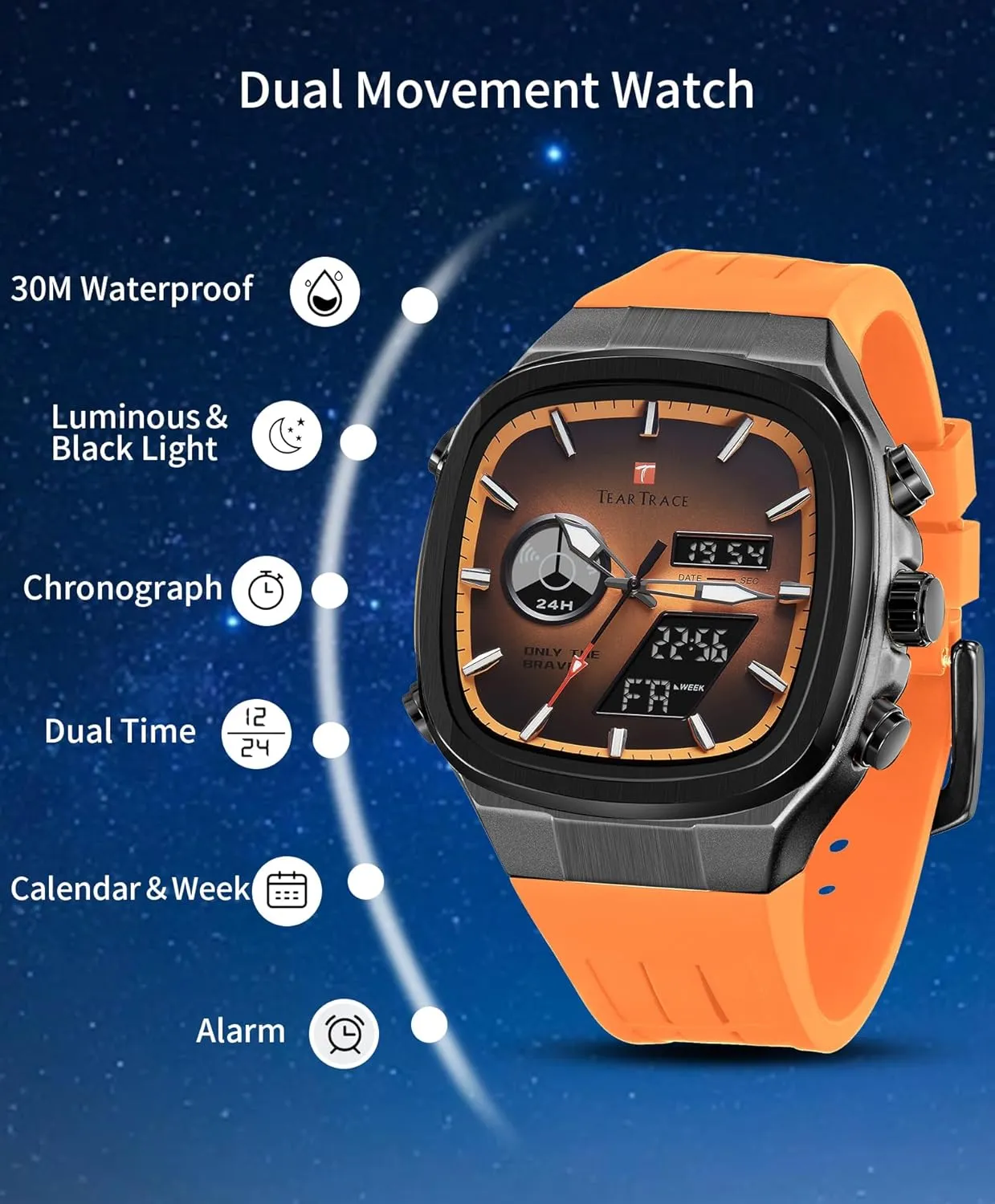 Men’s Watches Analog Digital Quartz Waterproof Sport Watches for Men Chronograph Alarm Multifunctional Wrist Watch with Silicone Strap