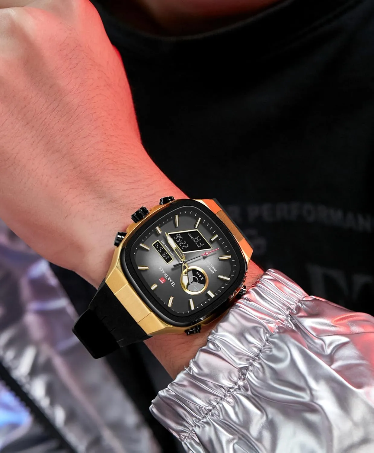 Men’s Watches Analog Digital Quartz Waterproof Sport Watches for Men Chronograph Alarm Multifunctional Wrist Watch with Silicone Strap