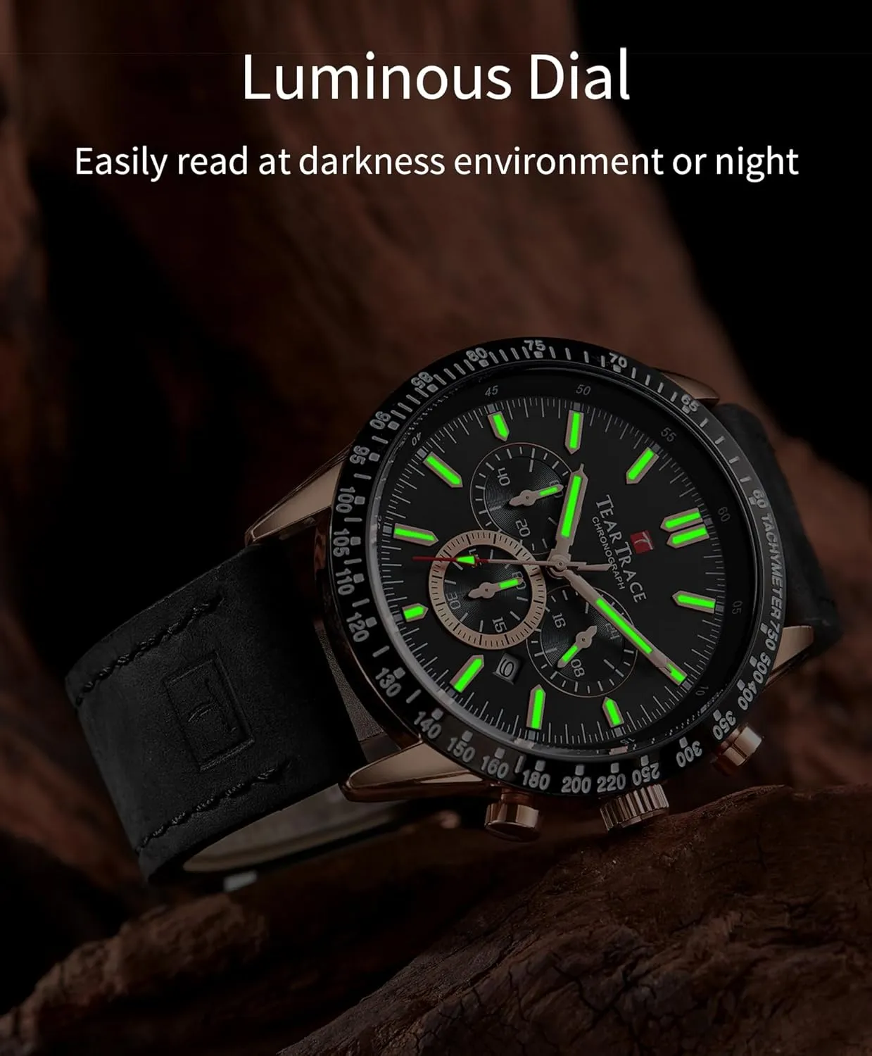 Mens Watches Analog Quartz Movement Big Face Waterproof Chronograph Wrist Watch Sport Work Classical Fashion Watches for Men with Leather Strap