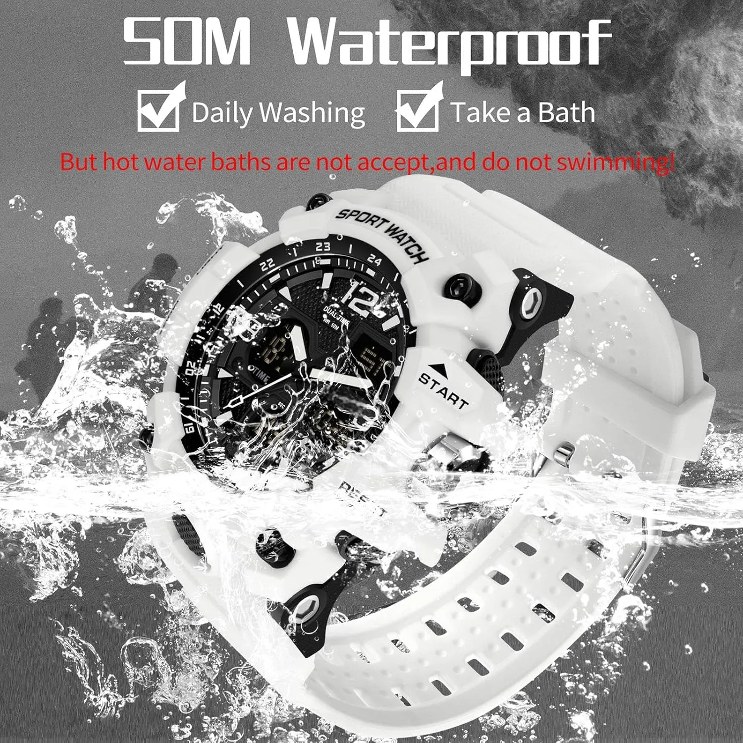 Men's Watches Military Rugged Wristwatch for Running with Dual Dial Time Analog Digital Display Alarm Stopwatch for Men